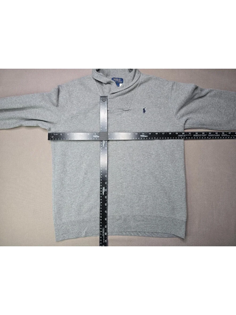 Polo Ralph Lauren Boys L 14-16 Gray Shawl Collar Fleece Pullover Sweatshirt